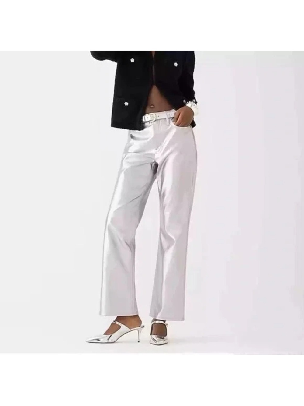 J. Crew Size 27 Demi-Boot Pant Silver Metallic Faux Leather